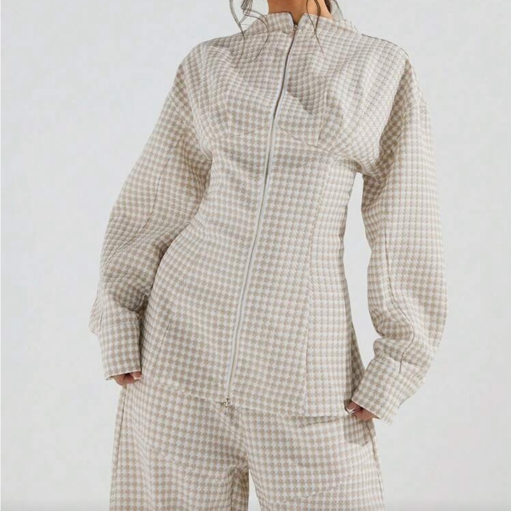 SHEIN Beige Checkered Jumpsuit